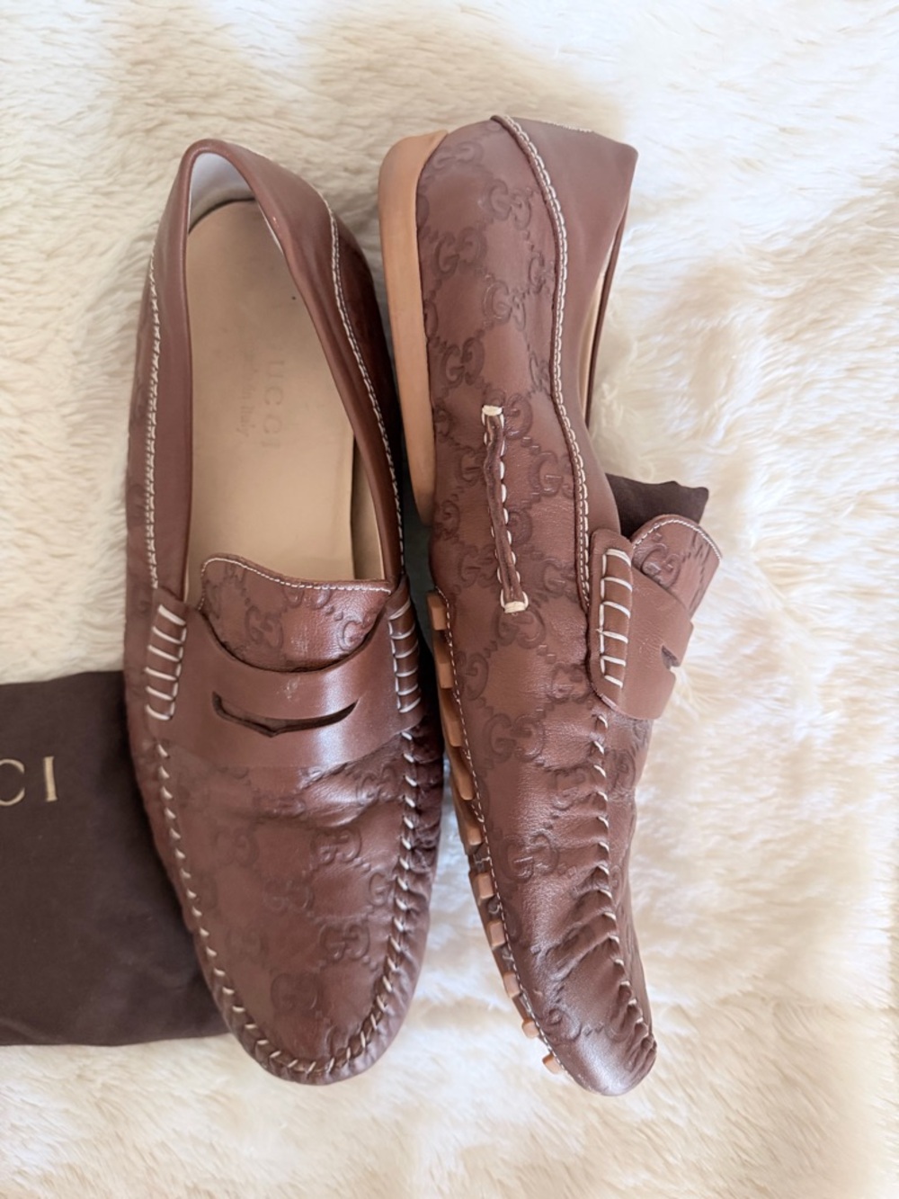 Gucci Brown Leather GG Embossed Penny Loafers - Picture 5 of 6
